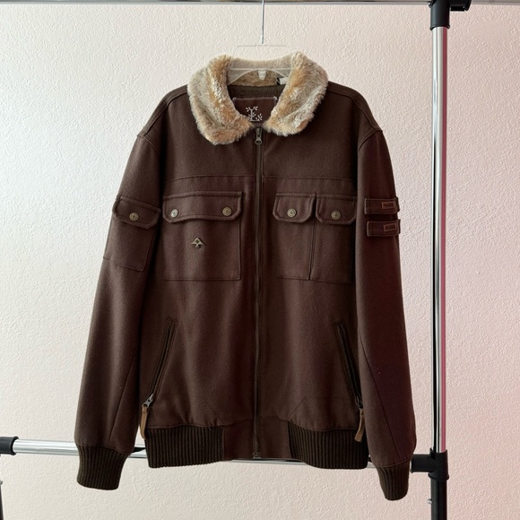 LRG Men’s Roots & Equipment Brown Jacket with Faux Fur Collar Sz S - Picture 1 of 5